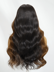 Bye-Bye Knots 7x5 Black with Brown Money Piece Natural Fluffy Loose Wave Curtain Bangs Wig