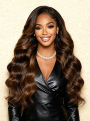 [Down To $99] Glueless Lace Balayage Highlight Body Wave 7x5 Bye Bye Knots? Drawstring Wig