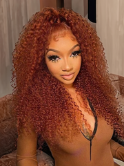 Medium Auburn Jerry Curly Human Hair Glueless Lace Wig 150% Density