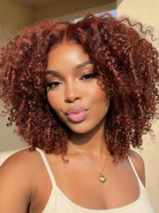 7x5 Bye-Bye Knots? Wig Glueless Lace Sunset Jerry Curly for Reddish Brown Drawstring Wig With Bleached Knots 150% Density