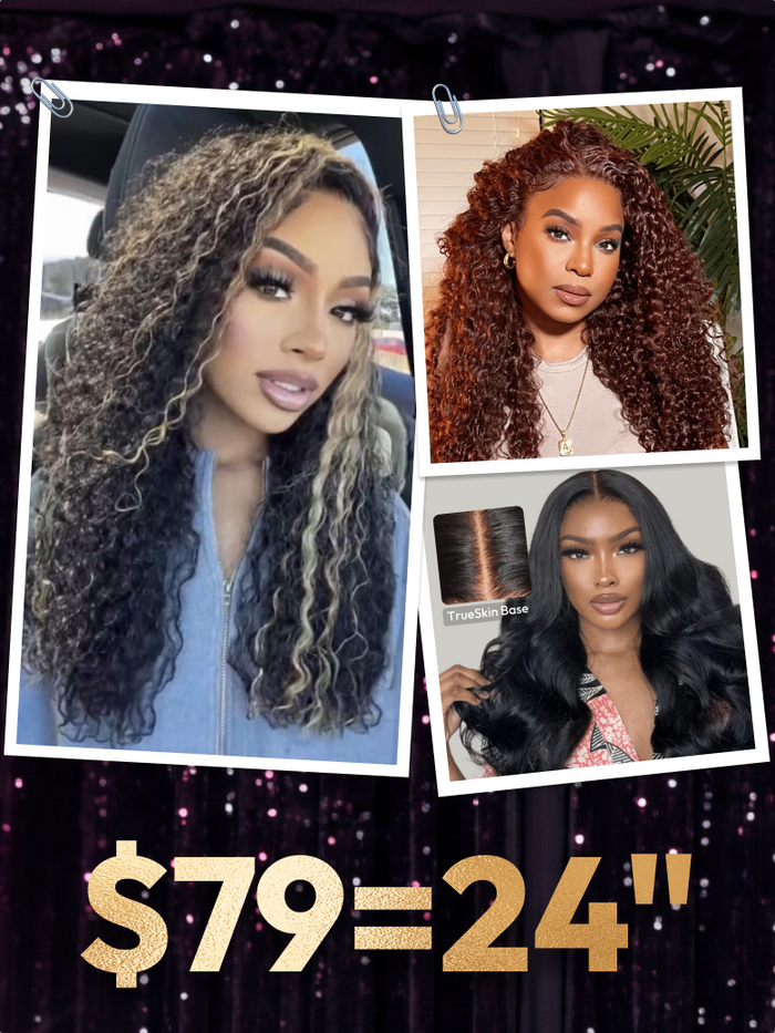 Petaluxe [$79=24"] 180% Density Pre-Cut 6x4.5 Glueless Lace Honey Brown Highlights/ Reddish Brown/ Body Wave... Wig With Bleached Knots
