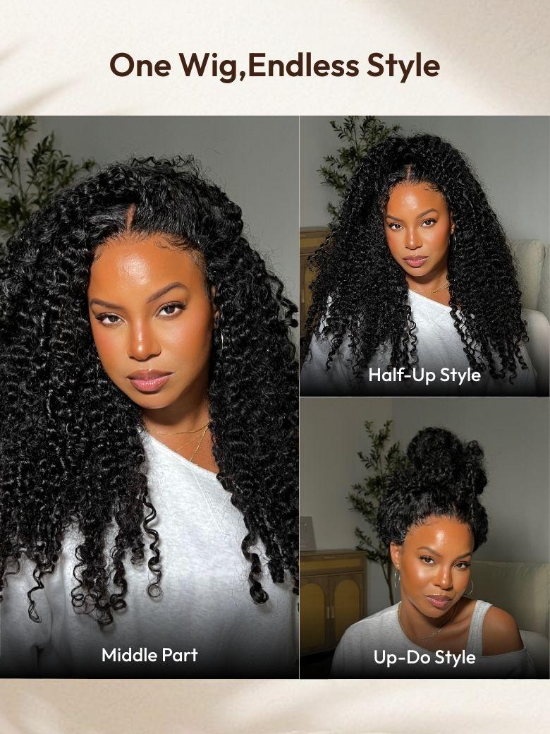Glueless 7x5 Burmese Curly Wig with Finger Coily Ends 100% Human Hair Black to Chestnut Brown Ombre Bye-Bye Knots? 7x5 Lace Drawstring Wig