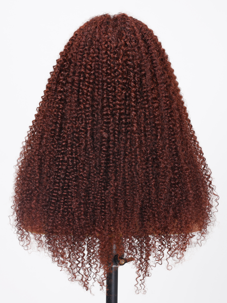 7x5 Put On And Go Pre-Plucked Reddish Brown Kinky Curly Wig 150% Density