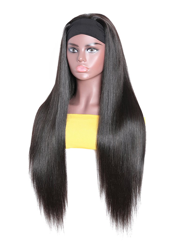 Straight Human Hair Wig Glueless Wig Virgin Hair Beginner Friendly Machine Made Headband Wig 150% Density