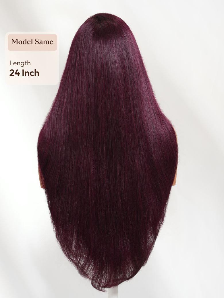 Bye-Bye Knots? 7x5 Lace Black Cherry Face Framing Layer Cut Straight Wig with Wispy Bangs Drawstring Wig