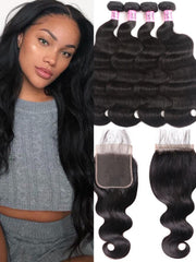 Body Wave 5x5 Lace Closure with 4 Bundles Human Hair