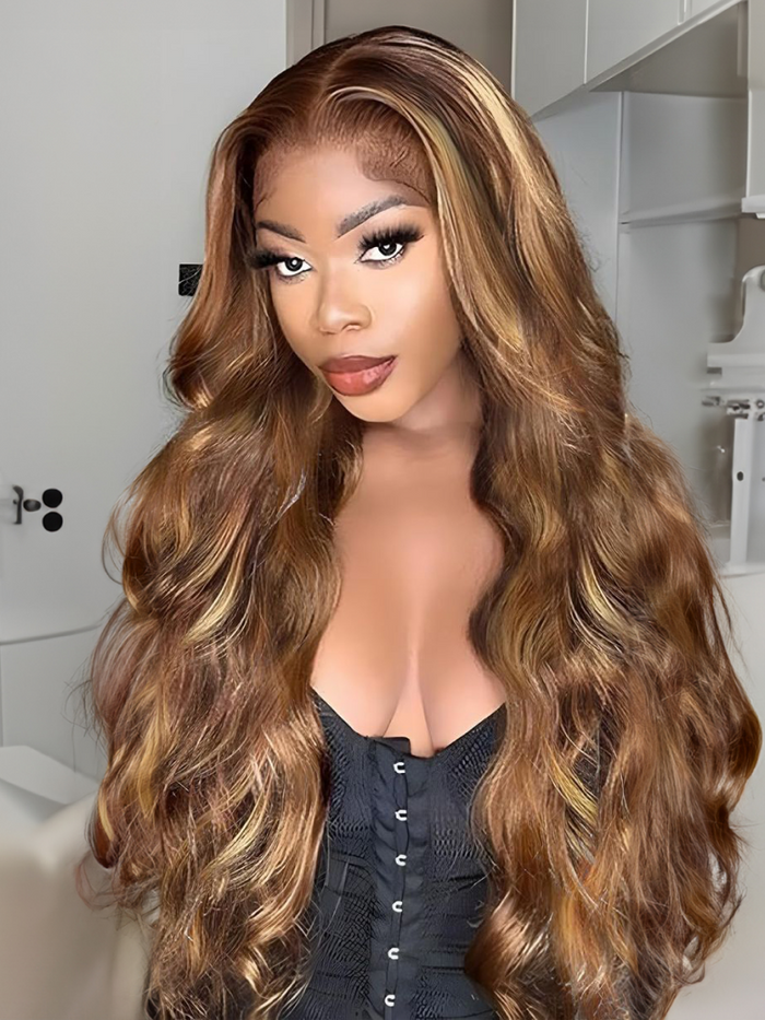 Petaluxe 13x4 Lace Front Kinky Straight Honey Blonde Highlights Wig Super Secure Ear To Ear 150% Density Wig