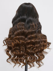 Bye Bye Knots Wig 7x5 Glueless Black to Chestnut Brown Ombre Loose Wave Wig With Bleached Knots
