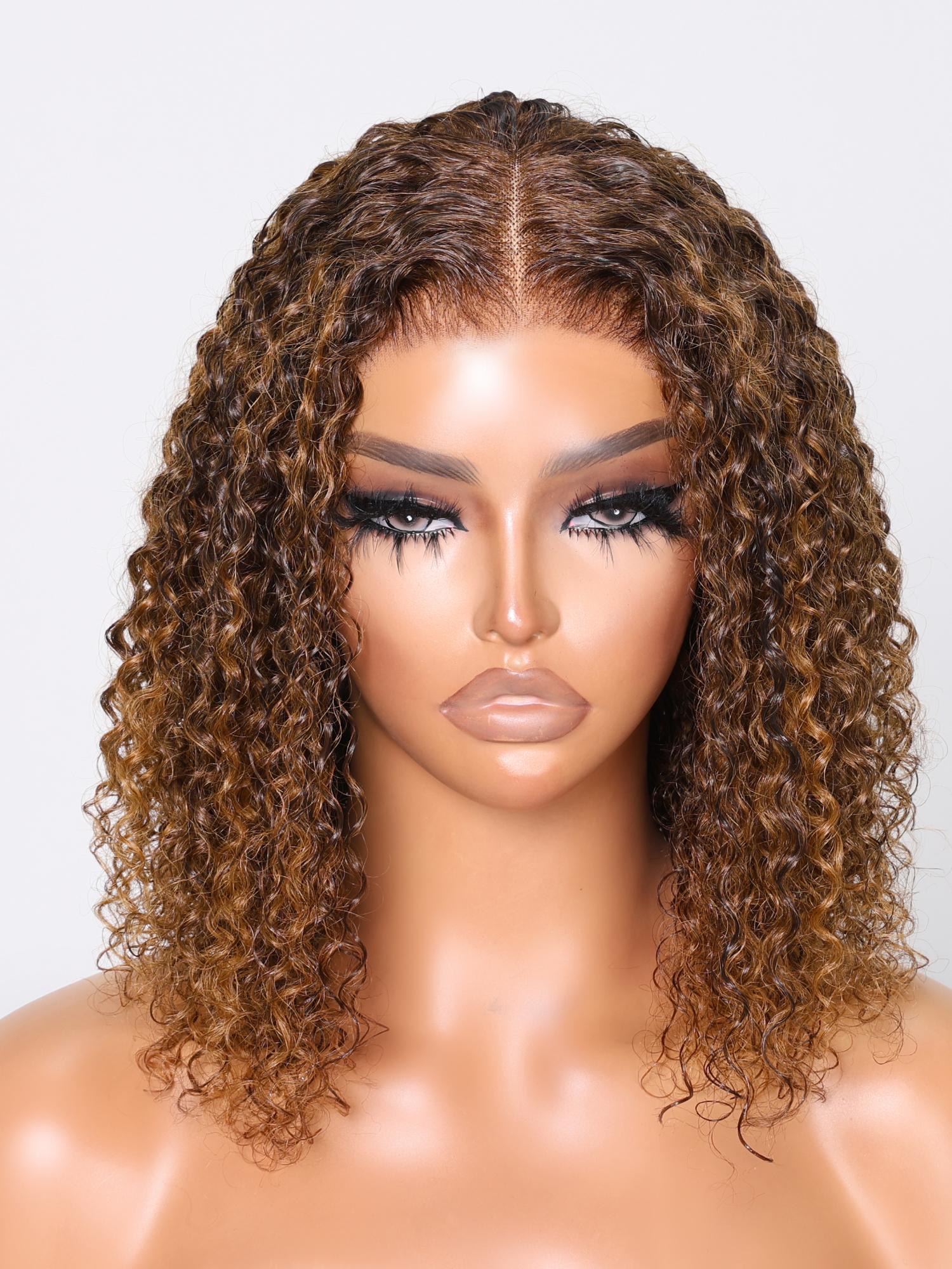 Pre-Cut 6x4.5 Lace Front Highlight Brown Bouncy Jerry Curly Air Wig
