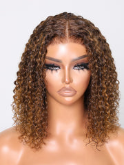 Pre-Cut 6x4.5 Lace Front Highlight Brown Bouncy Jerry Curly Air Wig