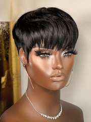 Short Pixie Cut Human Hair Glueless Wig With Side Bangs