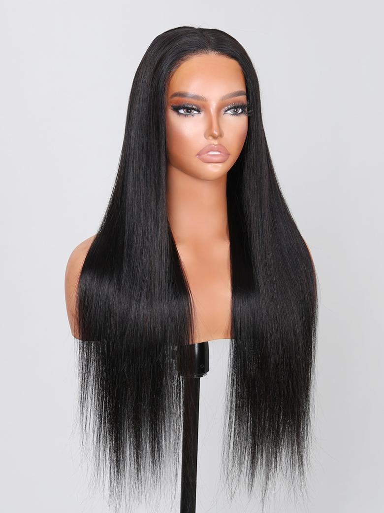 7x5 Bye Bye Knots Wig with Baby Hair Glueless Lace Black Straight Bleached Knots Wig 150% Density