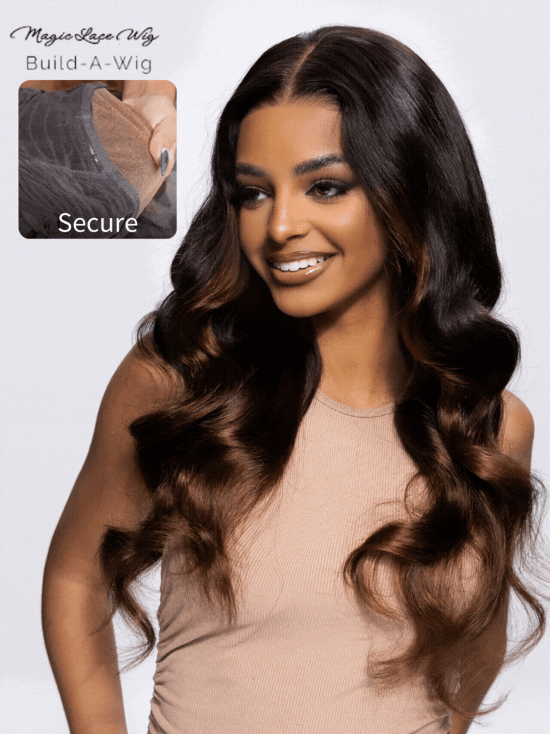 Magic Lace Wig Black to Chestnut Brown Ombre Body Wave With Optional 7x5 Replaceable Lace Closure
