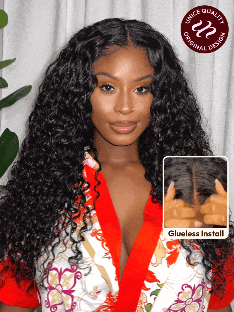 13x4 Pre-Everything? Lace Frontal Natural Black Bouncy Water Wave Curly Wig Perfect For Summer Look