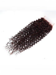 Red Brown Jerry Curl Remy Human Hair 4x4 Free Part Closure