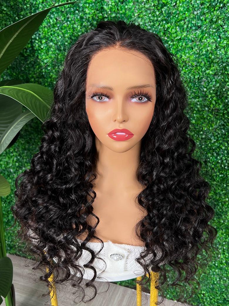 Loose Deep Wave Natural Black 13x4 Lace Front Pre Plucked Wig With Baby Hair Wig