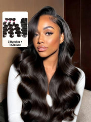 3Pcs Remy Hair Body Wave Bundles with Lace Closure