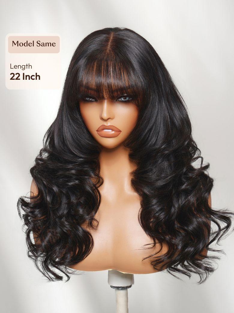 200% Density Bye-Bye Knots? 7x5 Lace Loose Curls Feathered Cut Wigs with Side Swept Bangs & Invisi Drawstring