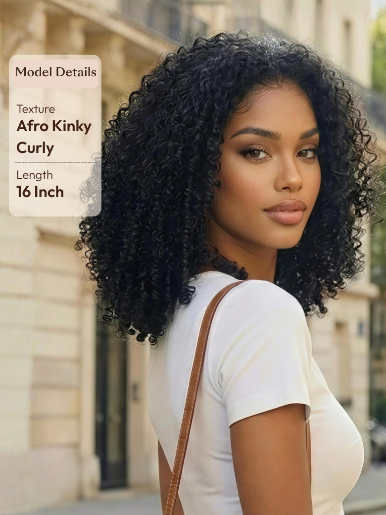 EasiContour™ V Part Minimal Glueless Curly Glueless Wig With Invisi Drawstring 100% Human Hair 150% Density