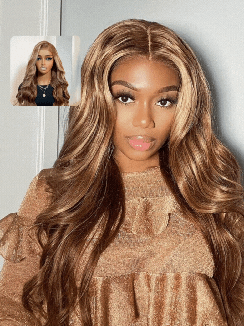 Beginner Friendly 6x4.5 Pre Cut Lace Put On And Go Honey Blonde Highlights Body Wave Air Wig Member Exclusive