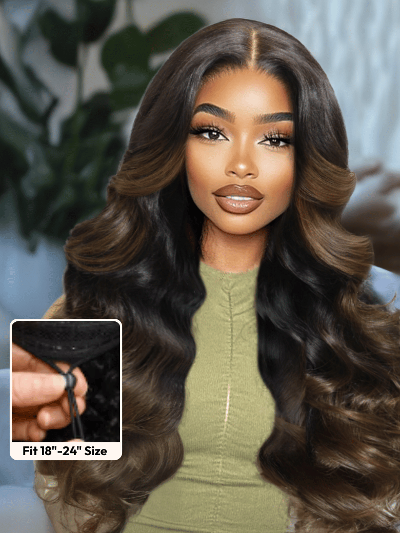 EasiContour? V Part Black to Chestnut Brown Ombre Body Wave Wig With Invisi Drawstring