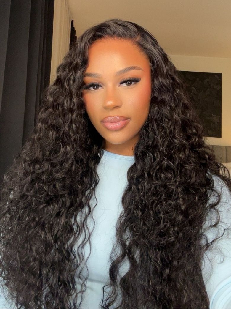 7x5 Bye-Bye Knots Pre-cut Lace Glueless Quick Install Wig Water Wave Invisible Knots No Baby Hair 150% Density