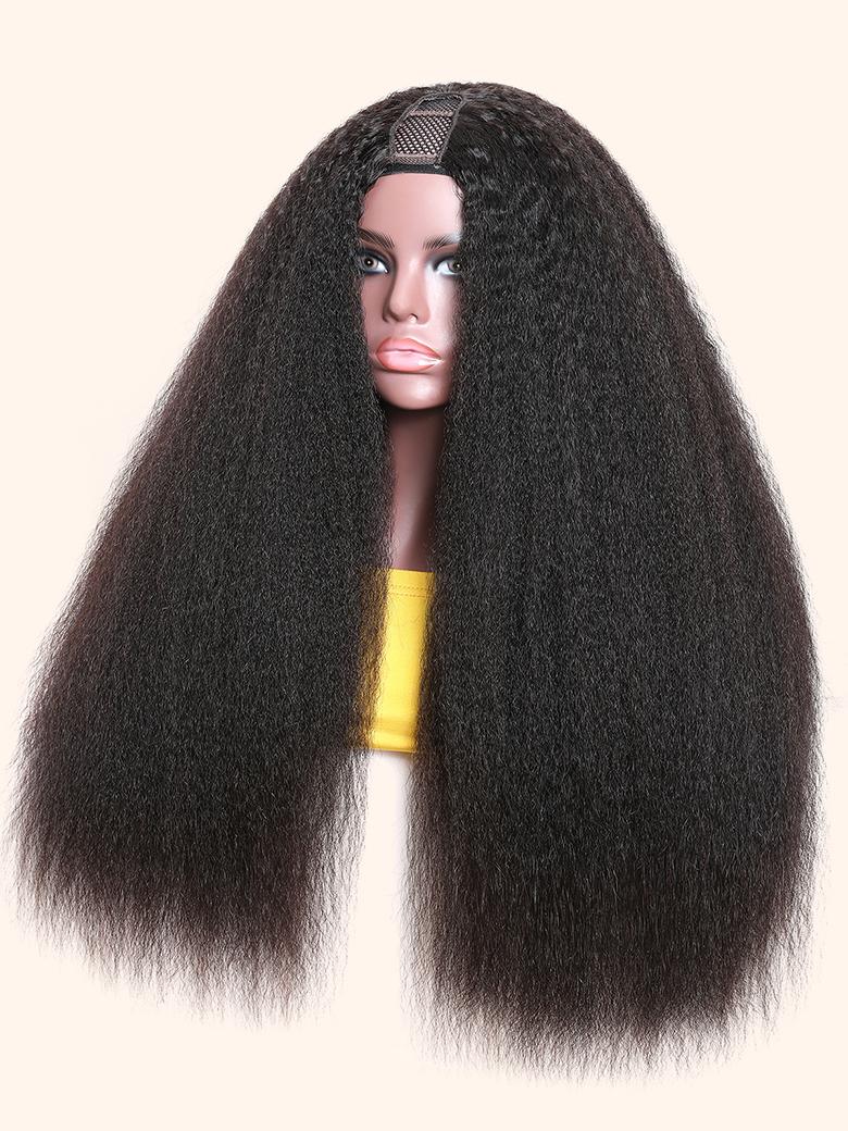 EasyContour V Part Wig Upgrade Glueless V Part Kinky Straight Human Hair Wig