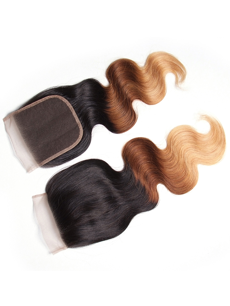 Free Part 4x4 Lace Closure 1PC T1B/4/27 Ombre Body Weave Hair