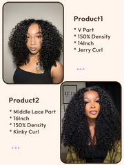 2 Wigs $134 for 16" Middle Part Lace Kinky Curly Wig and 14" V Part Jerry Curly Wig