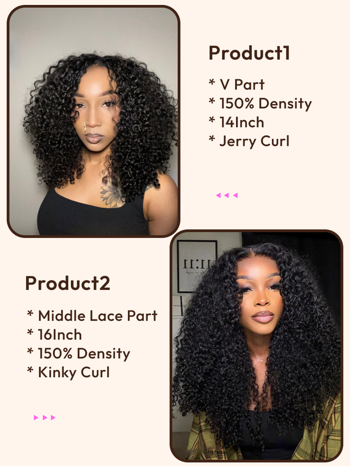 Petaluxe 2 Wigs $134 for 16" Middle Part Lace Kinky Curly Wig and 14" V Part Jerry Curly Wig