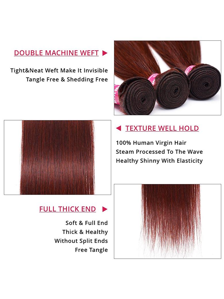 Dark Auburn Straight Remy Human Hair 4 Bundles With Closure Deal