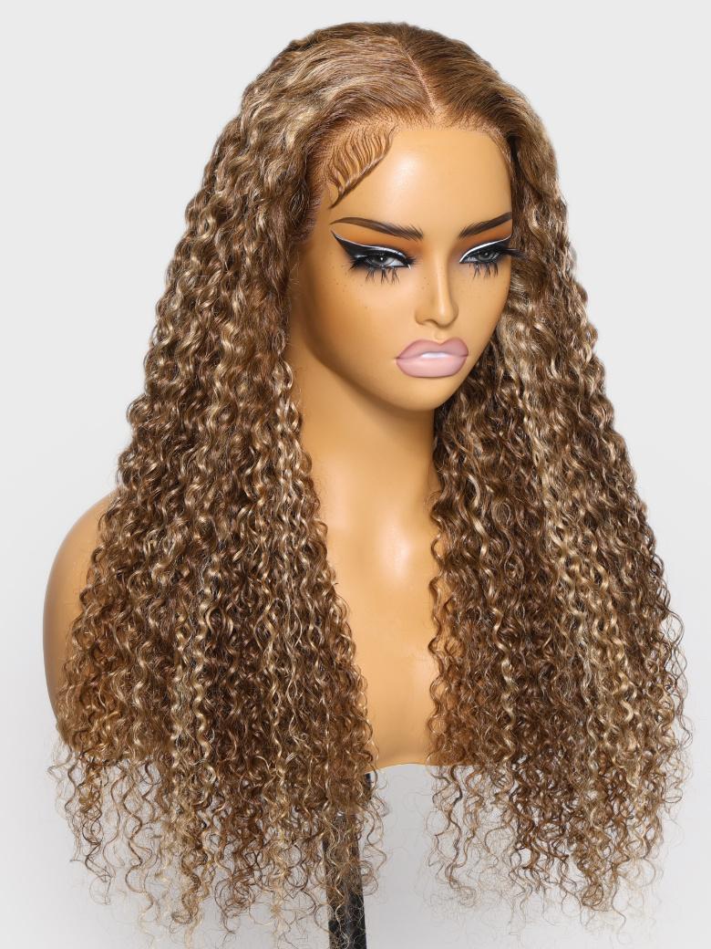 Real Ear To Ear Super Secure 13x4 Lace Frontal Honey Blonde Highlights Jerry Curly Pre-Everything Wig