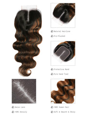 Balayage Ombre Highlight Body Wave 4x4 Free Part Lace Closure 1 Piece