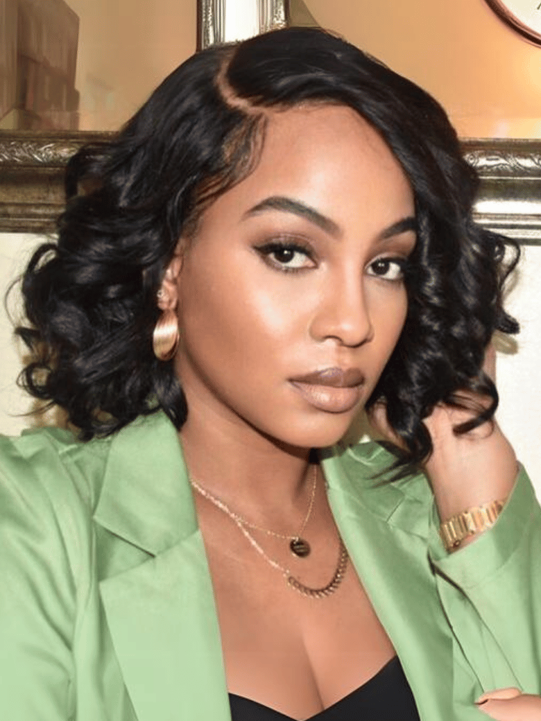 High-level Machine Made Dark Brown Side Part Loose Wave Bob Wig