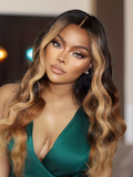 From 22" 180% Density Petaluxe 13x4 Lace Front Black With Golden Blonde Highlights Beyon-Celebrity Style Loose Wave Ombre Wig