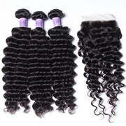 Indian Human Hair Deep Wave 3 Bundles With Closure Kysiss Series