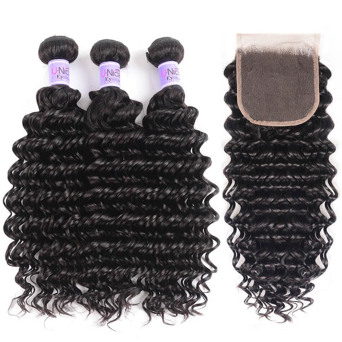 Petaluxe 100% Peruvian Deep Wave 3pcs Virgin Hair Extension With Closure Kysiss Series