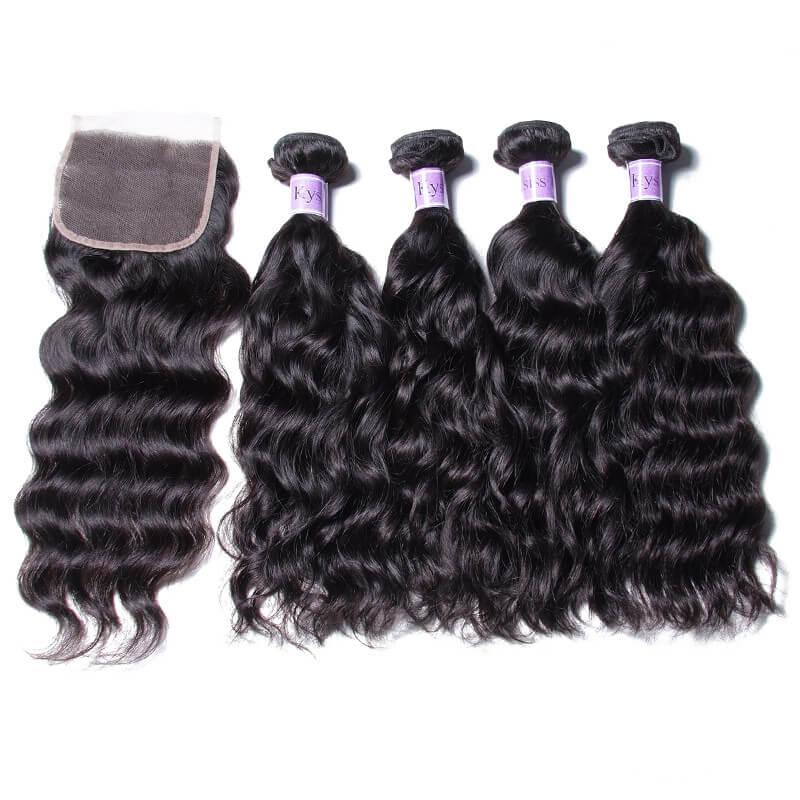 Peruvian Wholesale 4 Bundles Natural Wave Virgin Hair With Closure Kysiss Series