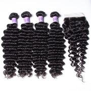 Indian Human Hair 4 Bundles Deep Wave With Closure Kysiss Series