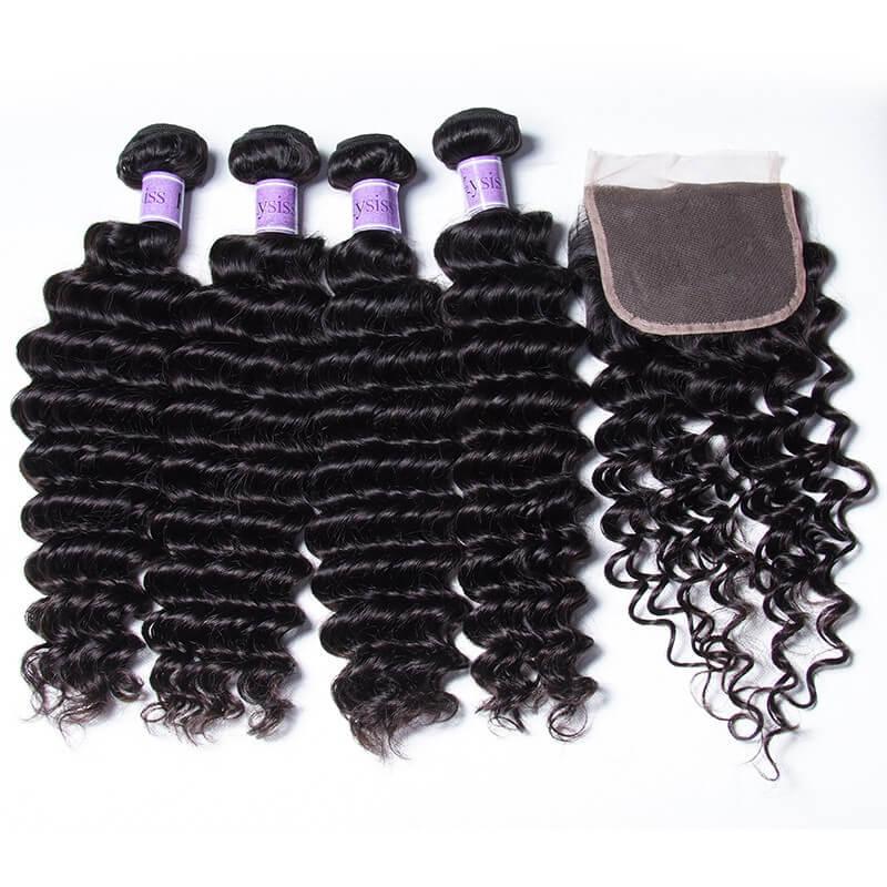 Good 4 Bundles Malaysian Deep Wave Hair With Closure Kysiss Series