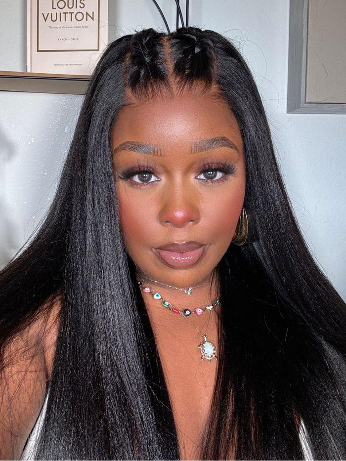 Petaluxe 7x5 & 13x4 Pre-Cut Lace Front Super Secure Black Yaki Wig 150% Density Pre-Everything Wig