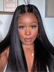 7x5 & 13x4 Pre-Cut Lace Front Super Secure Black Yaki Wig 150% Density Pre-Everything Wig