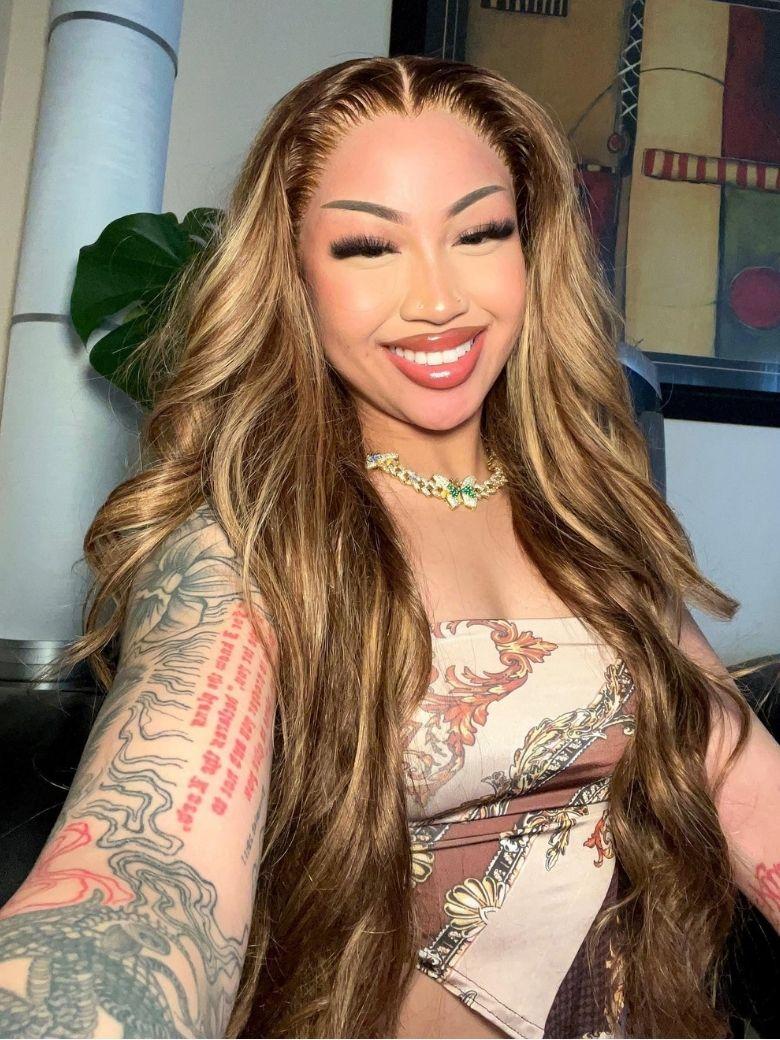 [18"=$99] 7x5 Bye-Bye Knots 180% Density Wig Glueless Lace Honey Blonde Body Wave Wig With Bleached Knots