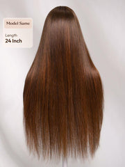 7x5 Bye-Bye Slip? Lace Rich Brown with Golden Copper Highlights Layered Straight Glueless Wig with Invisi Drawstring