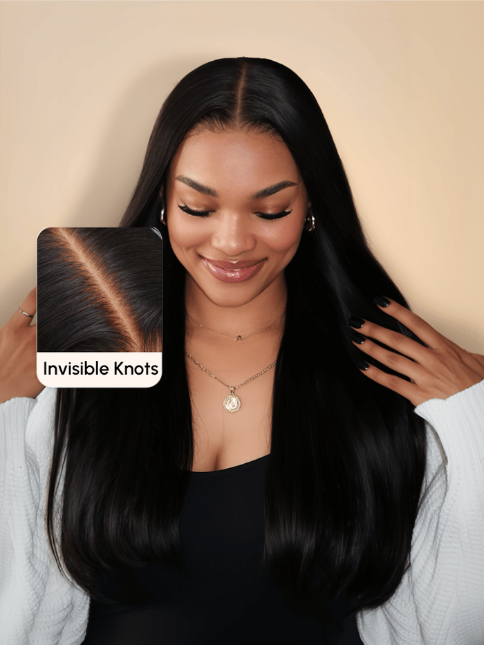 Petaluxe [All Length $129]  6x4.5 Pre-Lace 180% Density Put On And Go Pre Cut Lace Straight Black Wig With Breathable Cap