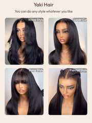 Bye Bye Knots? Wig 7x5 Glueless Lace Black Yaki Straight Wig With Elastic Drawstring 360 Cozy Hug