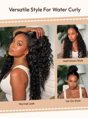 13x4 Pre-Everything? Lace Frontal Natural Black Bouncy Water Wave Curly Wig Perfect For Summer Look