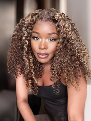 Ombre Honey Blonde Money Piece Highlight Lace Front Curly Human Hair Wigs 100% Human Hair