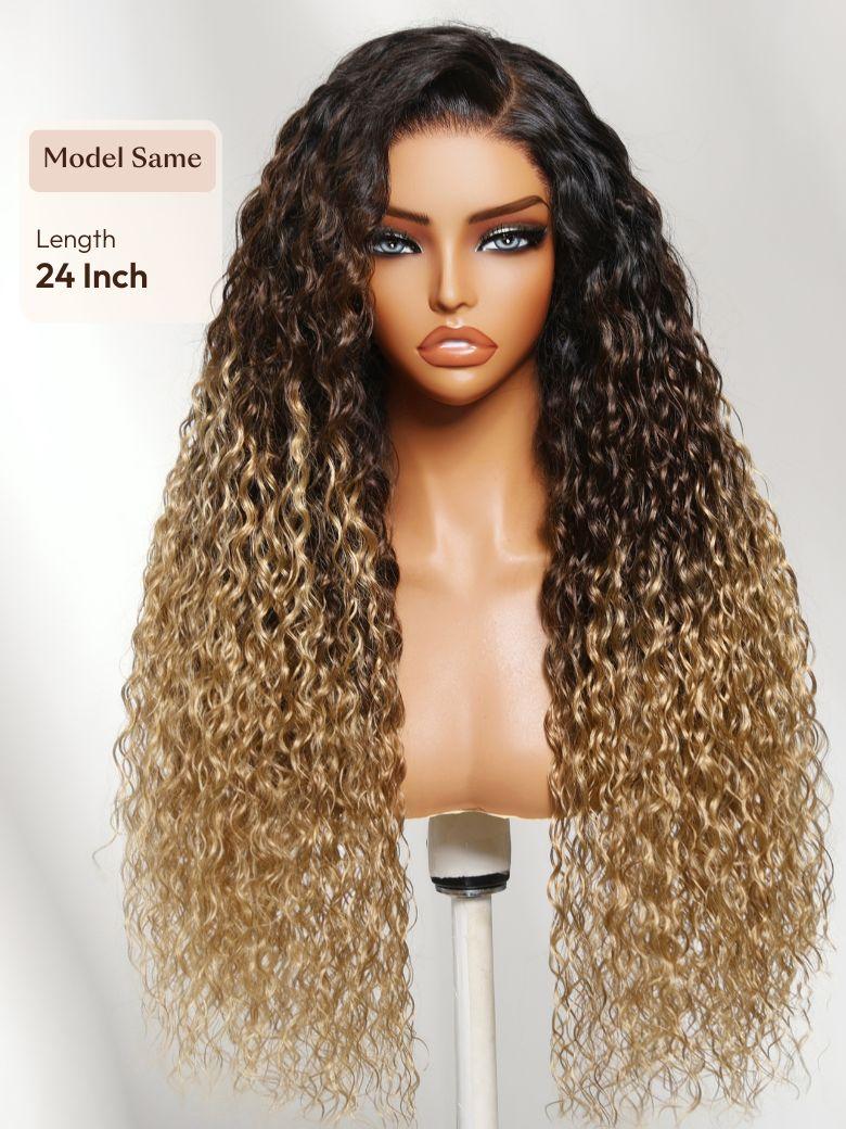 Bye-Bye Knots? 7x5 Lace Black to Brown to Blonde Ombre Water Wave Wig with Invisi Drawstring