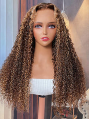FLASH SALE Ombre Honey Blonde Highlight 13x4 Lace Front Curly Human Hair 150% density Wigs
